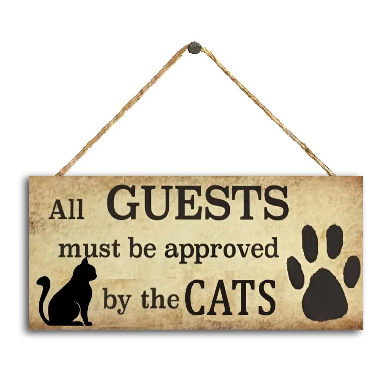 10x20cm Cute Wooden Cat Sign Hanging Plaque Wood Pendant Plates For Pet House Door Wall Decor Garden Yard Café Decoration