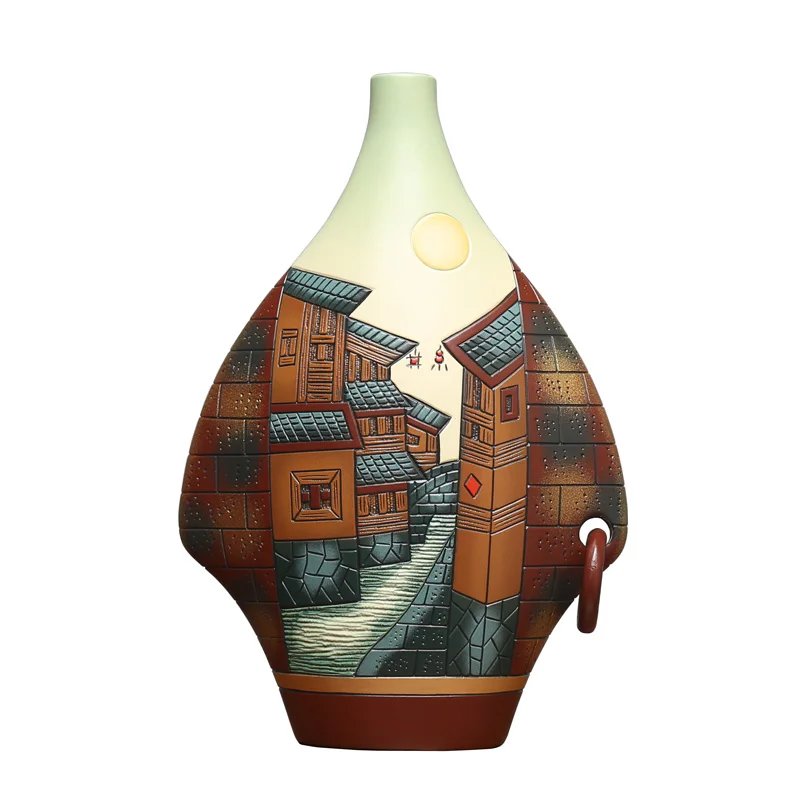 Color ceramic handmade decorative handicrafts Bogu rack wine rack Chinese element small ornament
