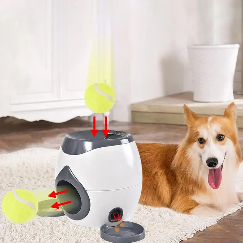 Dog Pet Toys 2 In 1 Tennis Launcher Automatic Throwing Machine Pet Ball Throw Device Interactive Pet Feeder Toy For All Size Dog