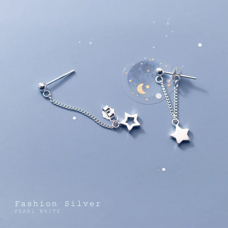 New Arrival Small Fresh Asymmetrical Five Pointed Star 925 Sterling Silver Hollow Temperament Personality Sweet Earrings  E300