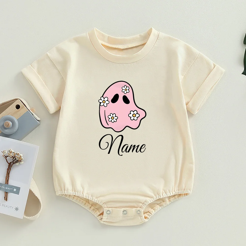 Custom Halloween Baby Bubble Romper Personalized Retro Halloween Natural Bodysuit Custom Fall Infant Holiday Outfit