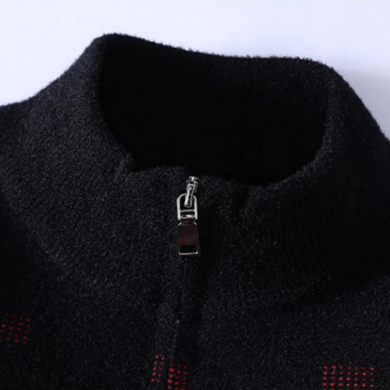 Men's Designer Original Jacquard Half-Zip High Neck Knit Sweater Soft Warm Anti-Pilling Vintage Ethnic Pattern Autumn Winter
