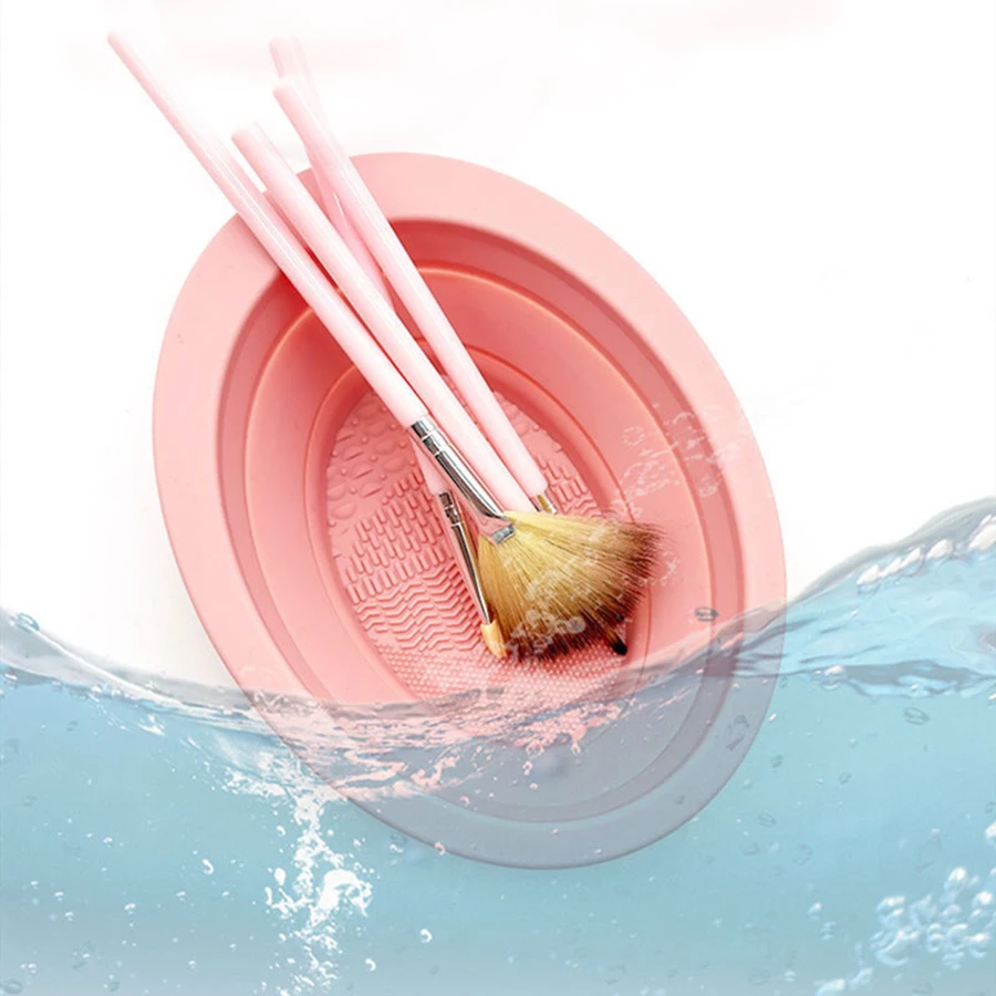 Escova de maquiagem puff tigela de limpeza sílica gel dobrável portátil beleza ovo ferramenta de limpeza para mulher