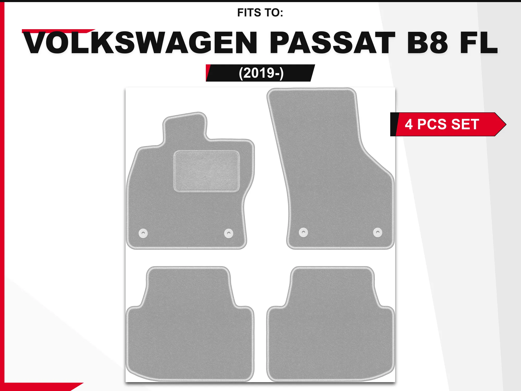 OSLO velourmatten voor: Volkswagen Passat B8 FL 2019-stationwagen, grijze sedan