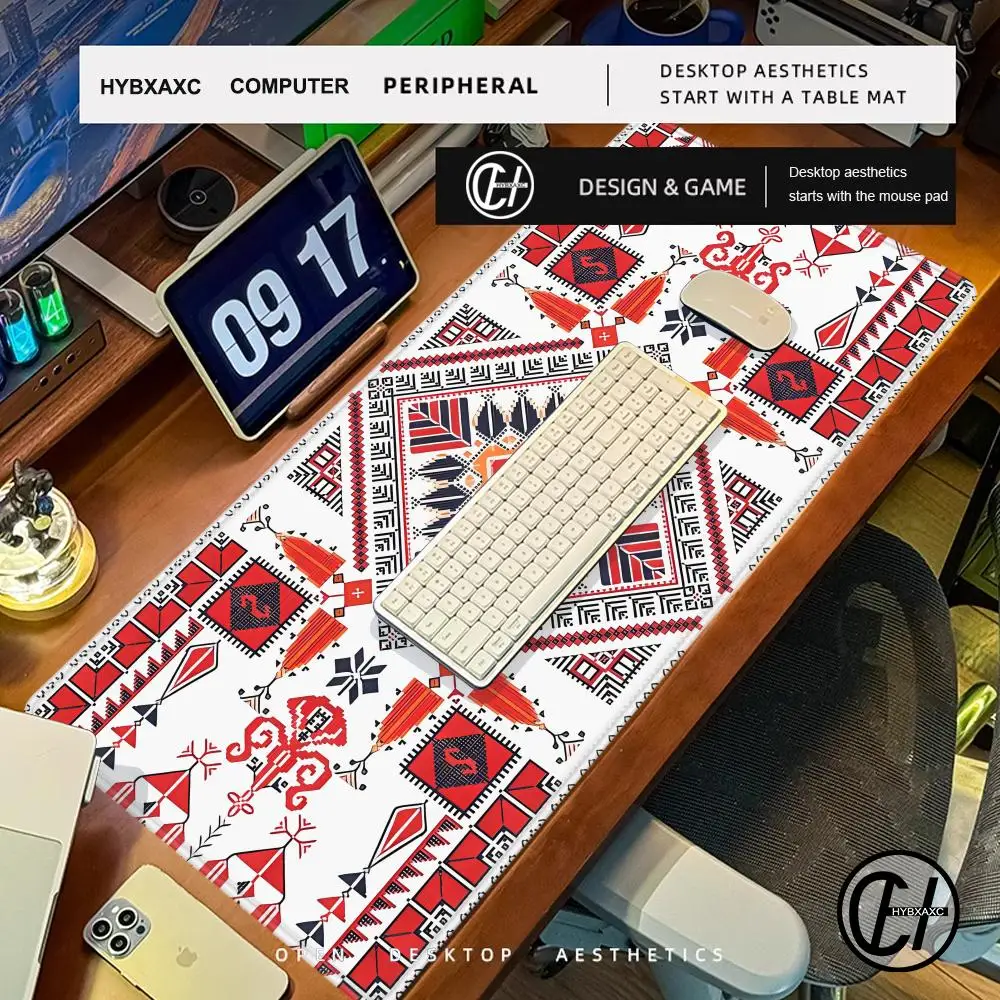 Red Boho Geometric Design Mouse Pad Stylish Ethnic Art Large Desk Pad Computer Keyboard HYBXAXC XXL Gaming Pads PC Accessories