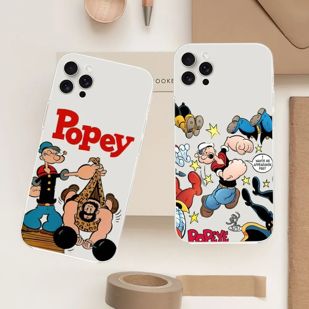 Cartoon P-Popeye Phone Case For Samsung Galaxy S20 S22 S23 A71 FE Lite Plus S21 ULTRA Transparent Shell