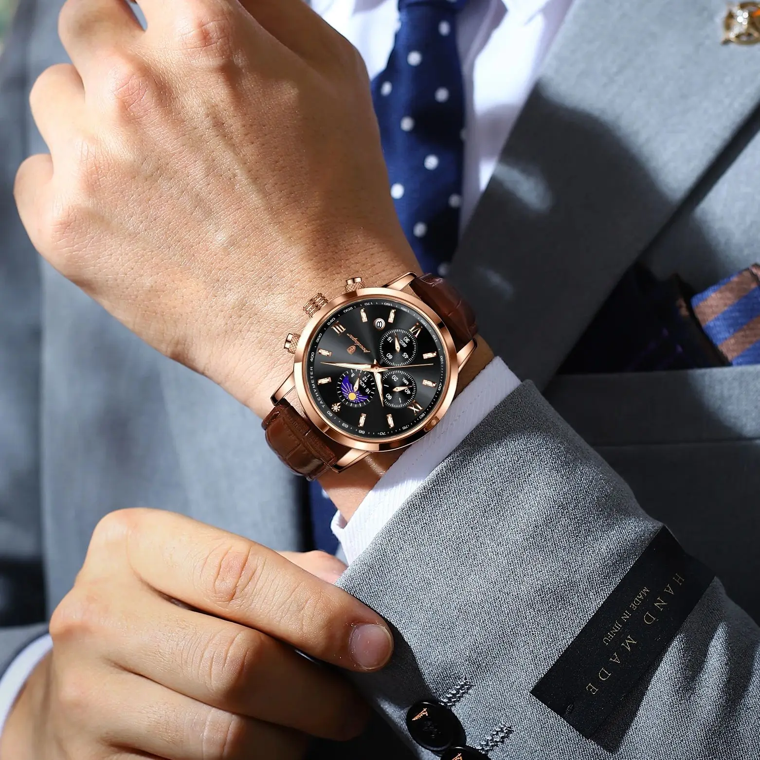 POEDAGAR ساعة رياضية فاخرة للرجال مقاوم للماء مضيئة تاريخ كرونوغراف رجل ساعة اليد جلدية كوارتز ساعات رجالية Reloj