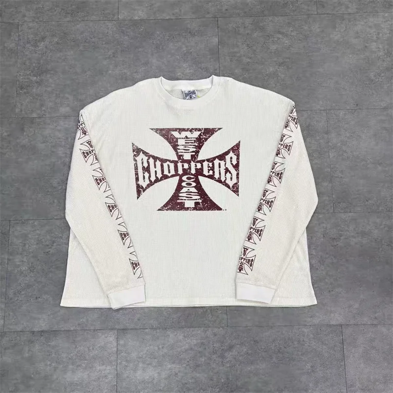 Casual Men's Women's West Coast Choppers Long-Sleeve T-Shirt Best Design Printed Apricot Black Waffle