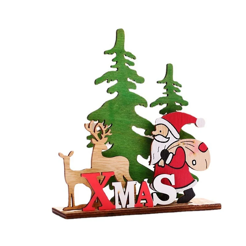 Christmas Decoration DIY Wooden Puzzle Blocks Elderly Snowman Elk Ornaments Children Cartoon Gifts Xmas 3D Desktop Ornaments