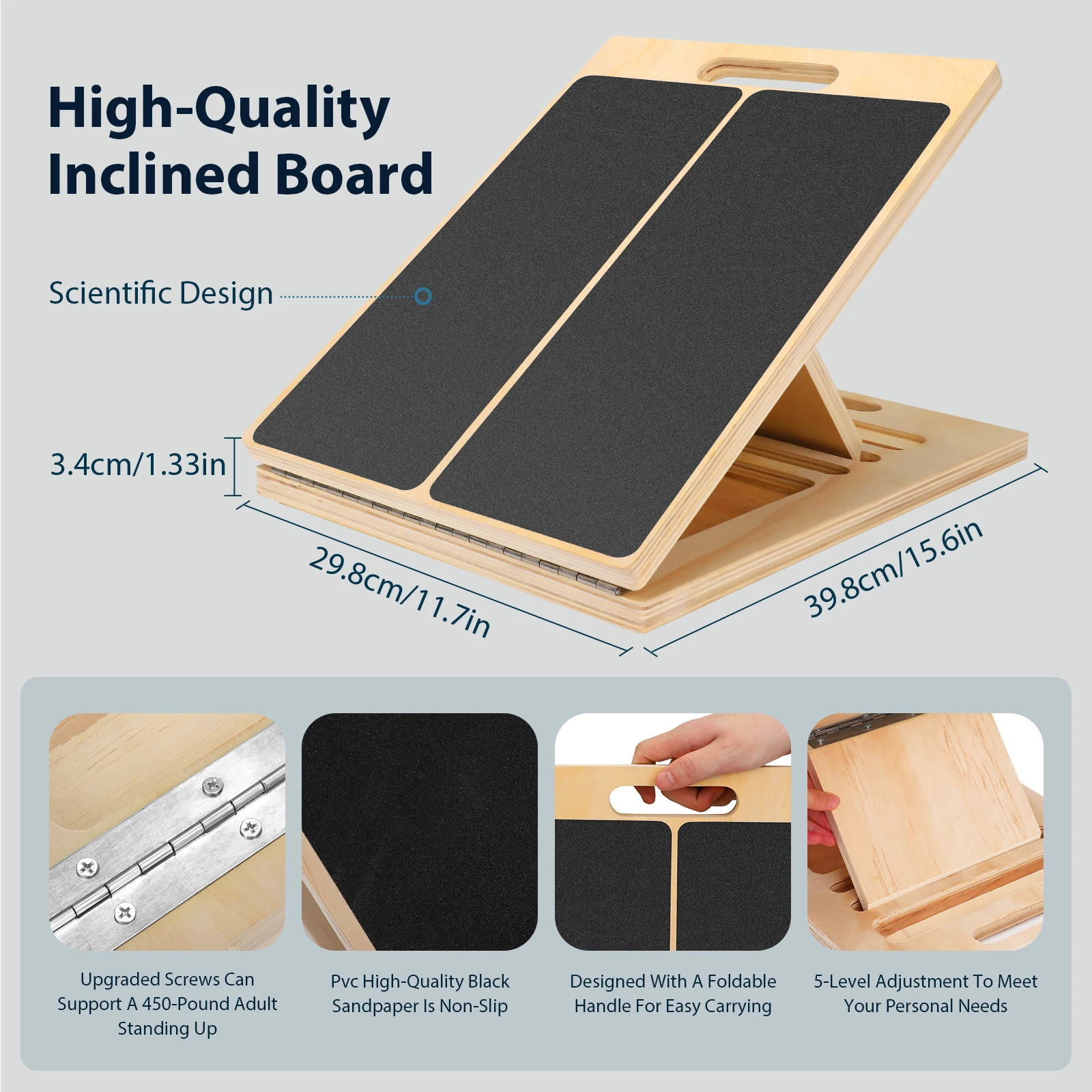 Foldable Wooden Slant Board Non-Slip Calf Stretcher Leg Ankle Exercise Training Tool for Muscle Fitness Home Gym Use