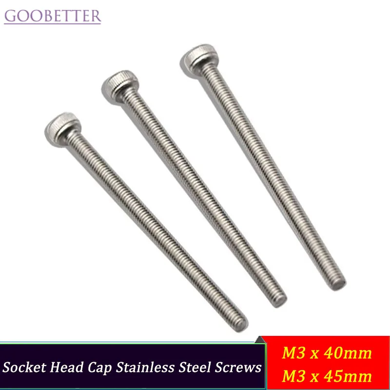 

2 PCS M3x40-45mm Hexagon Socket Stainless Steel Screws for 3D Printer Stainless Steel Machine Bolts 3D Printer Accessories