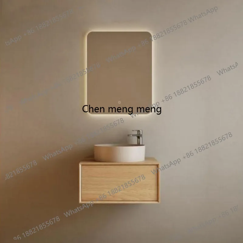 

Smart mirror light double basin bathroom cabinet solid wood hanging sink toilet basin cabinet