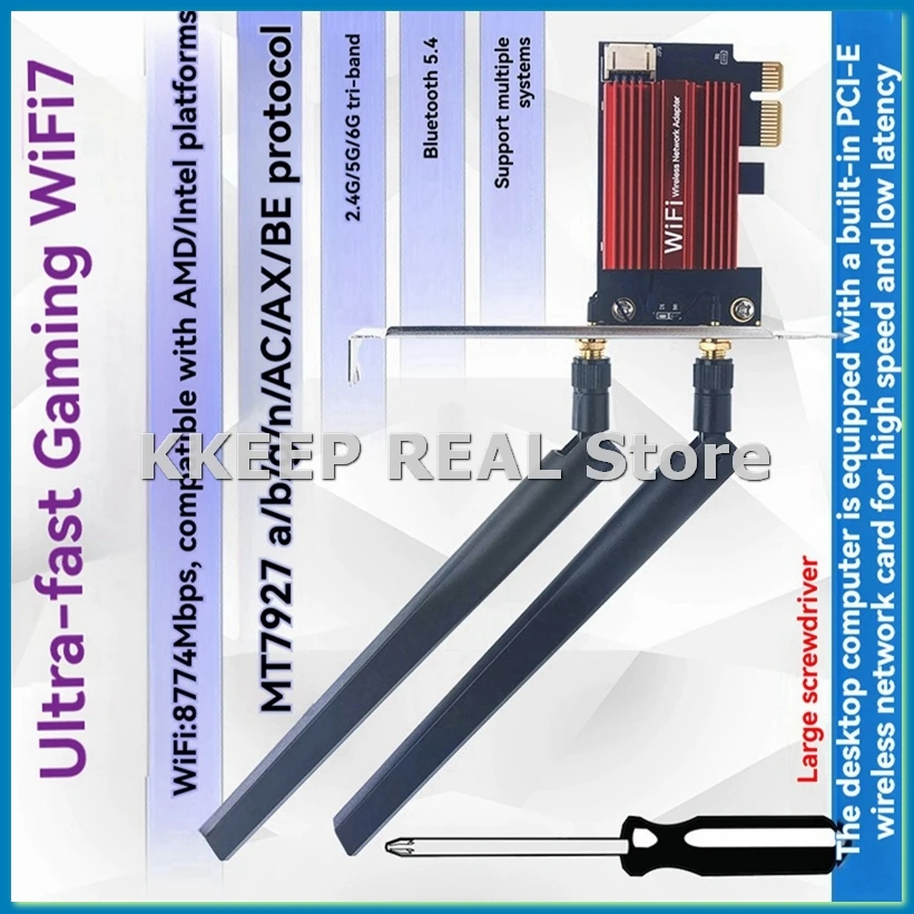 

MT7927 WiFi7 Card Dual 8DB Antenna 2.4G/5G/6G Tri-Band 8774M MT7927 Wireless WiFi Card BT5.4 Gigabit Adapter Card-A79U