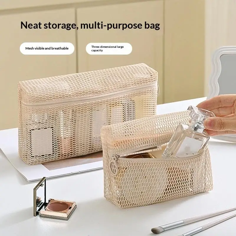 Leichte, strapazierfähige Kosmetiktasche aus Mesh mit sicherem Reißverschluss und durchsichtigem Design für Reisen, tägliche Hautpflege und Aufbewahrung von Toilettenartikeln – Detail 1