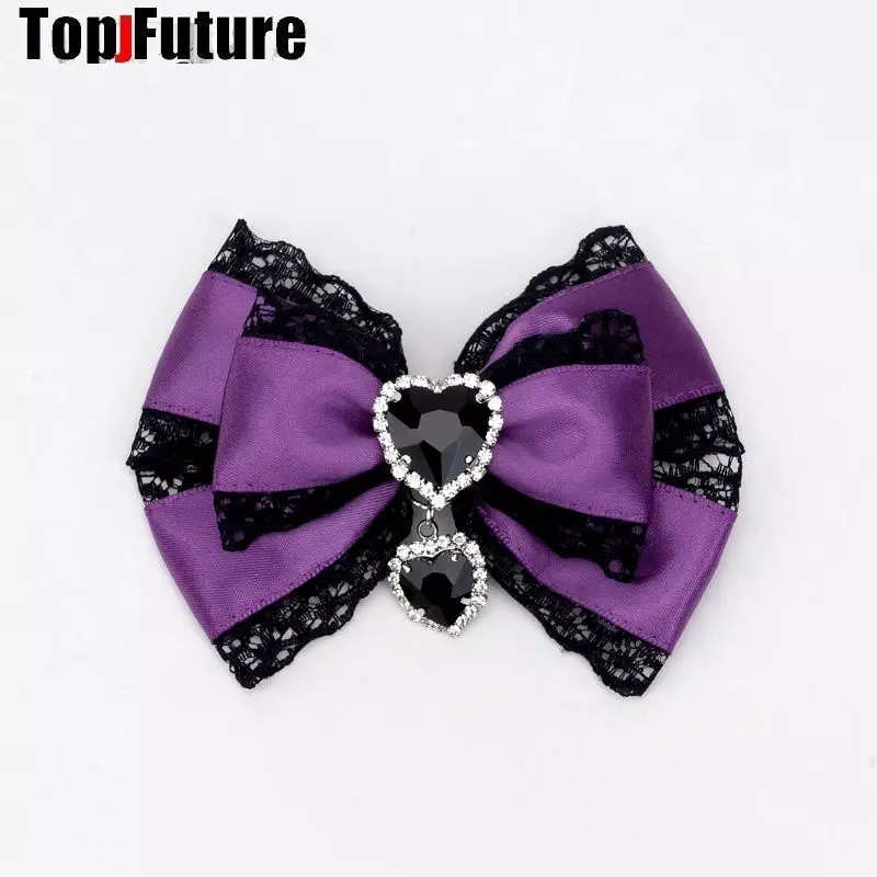 Women Harajuku Y2K Girl Gothic Lolita Headwear lace rhinestone bow hair clip dopamine jewelry Hairpin clip