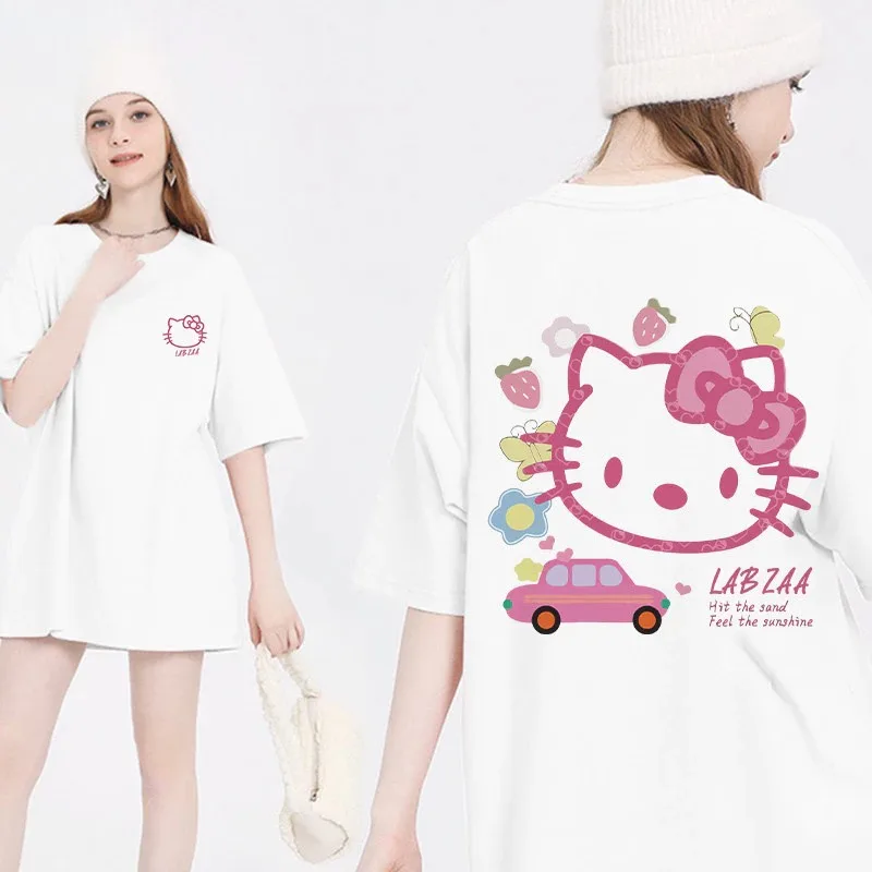 

Summer Hello Kitty 3D Printed T-shirt Cartoon Cute Daily Casual Quick Drying Girl Versatile Short Sleeved Shirt