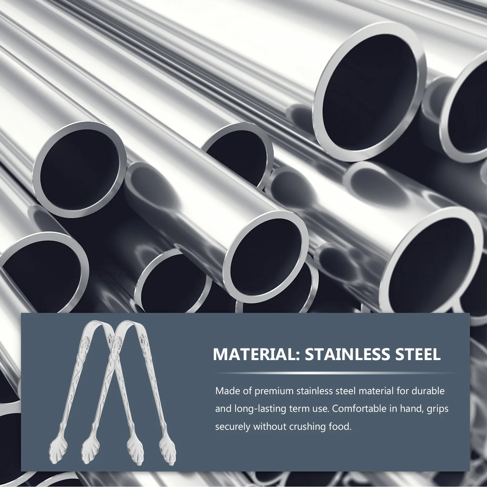 

2pcs Stainless Steel Relief Design Kitchen Serving Tongs For Sugar Cube Ice Cube Lemon Slice Dessert Clip Food Tongs