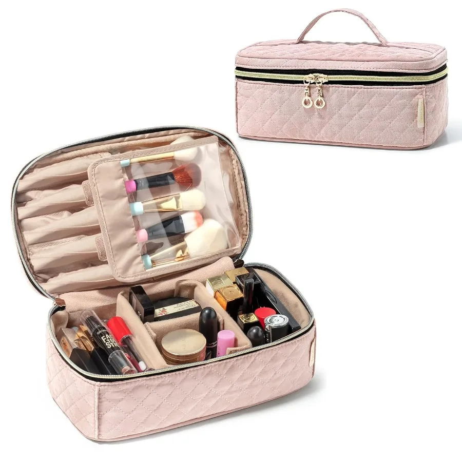 

Medium Travel Makeup Brush Case with Handle for Up to 9Inch Brushes and Essentials Misty Rose Color Ideal for OntheGo Makeup Or