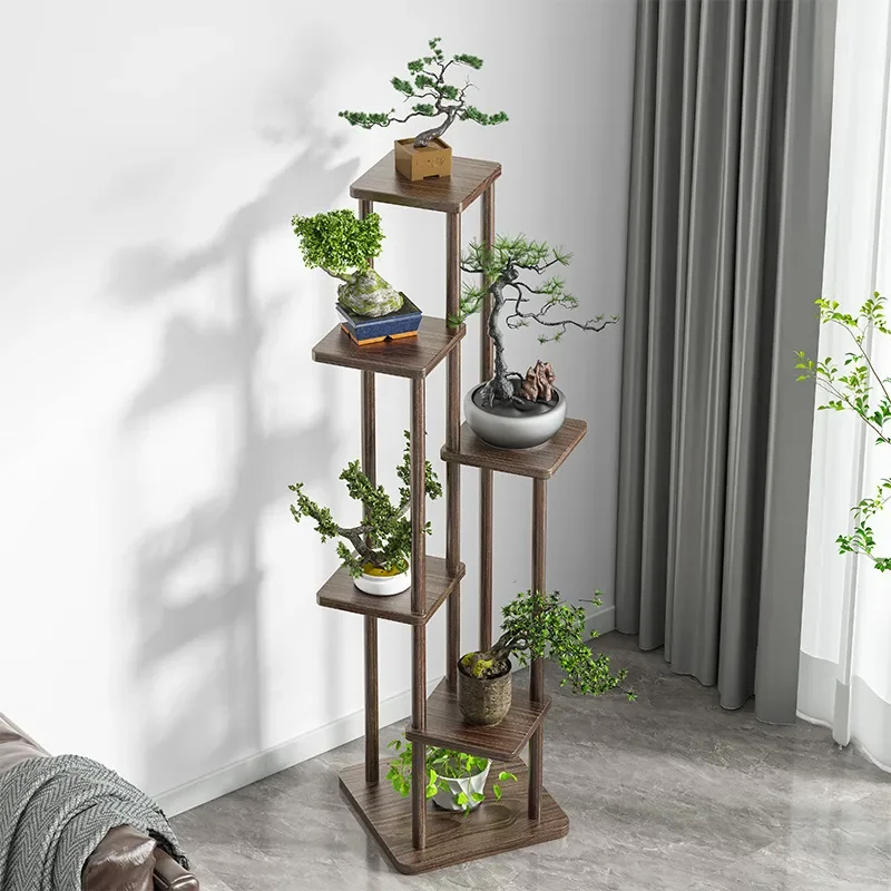 Solid Wood Floor to Ceiling Plant Stand Multi Tier Flower Display Rack for Living Room Balcony Indoor Home Decor