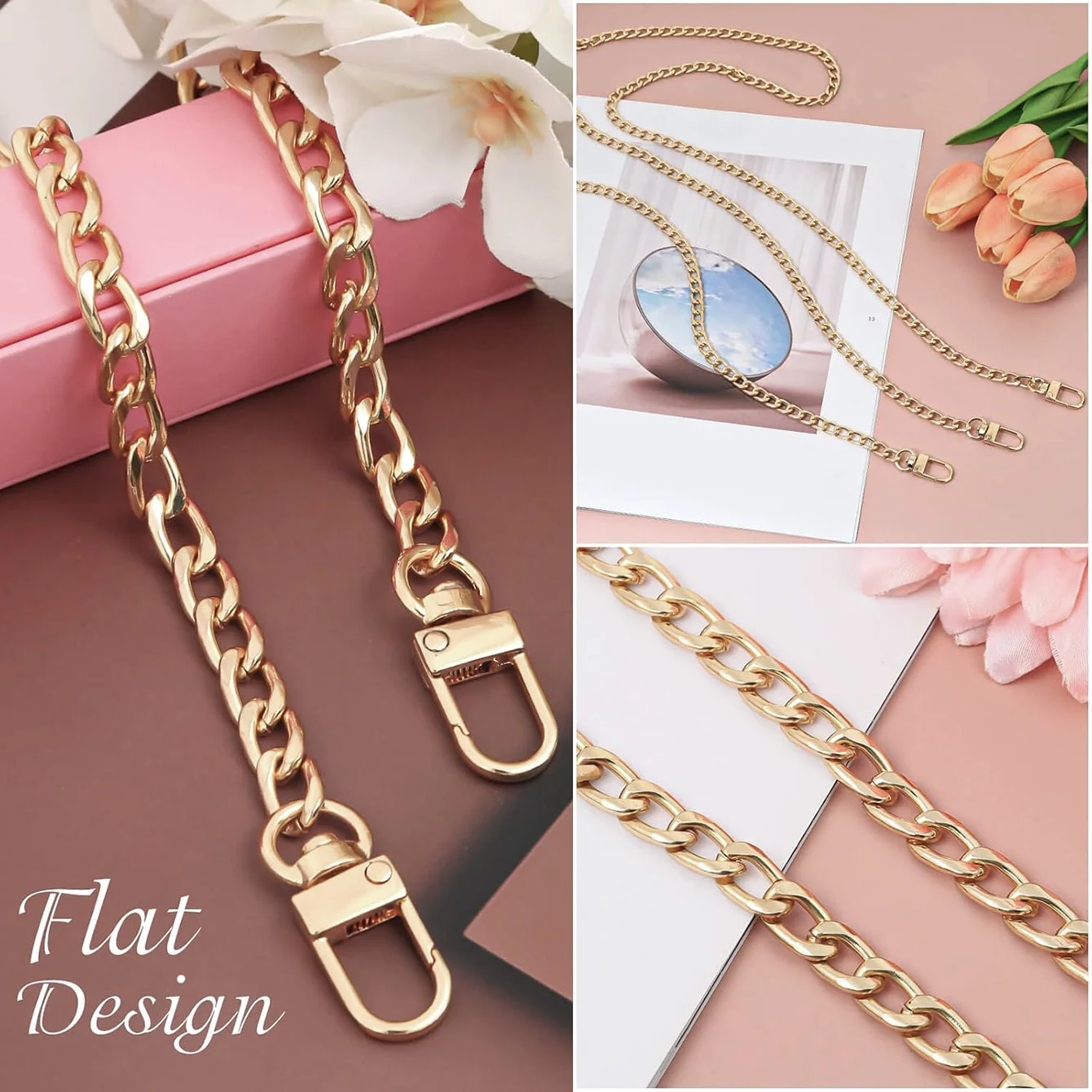 Hellgoldene Geldbörsenkette, Umhängetaschenkettenriemen, goldene Gürtelkette, Kettenersatzzubehör, Geldbörsenverlängerungsriemen für Taschen – Detail 8