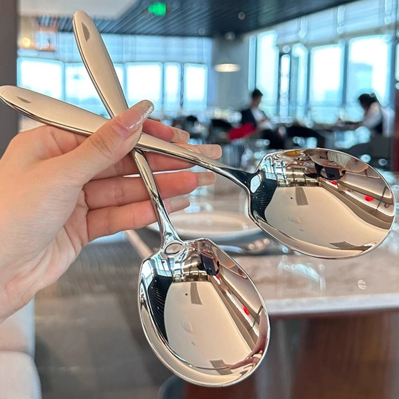 1/5PCS Dikker Keuken Diner Schotel Soep Rijst Westers Restaurant Bar Openbare Lepel Grote Rvs Ronde kop Buffet Serveren