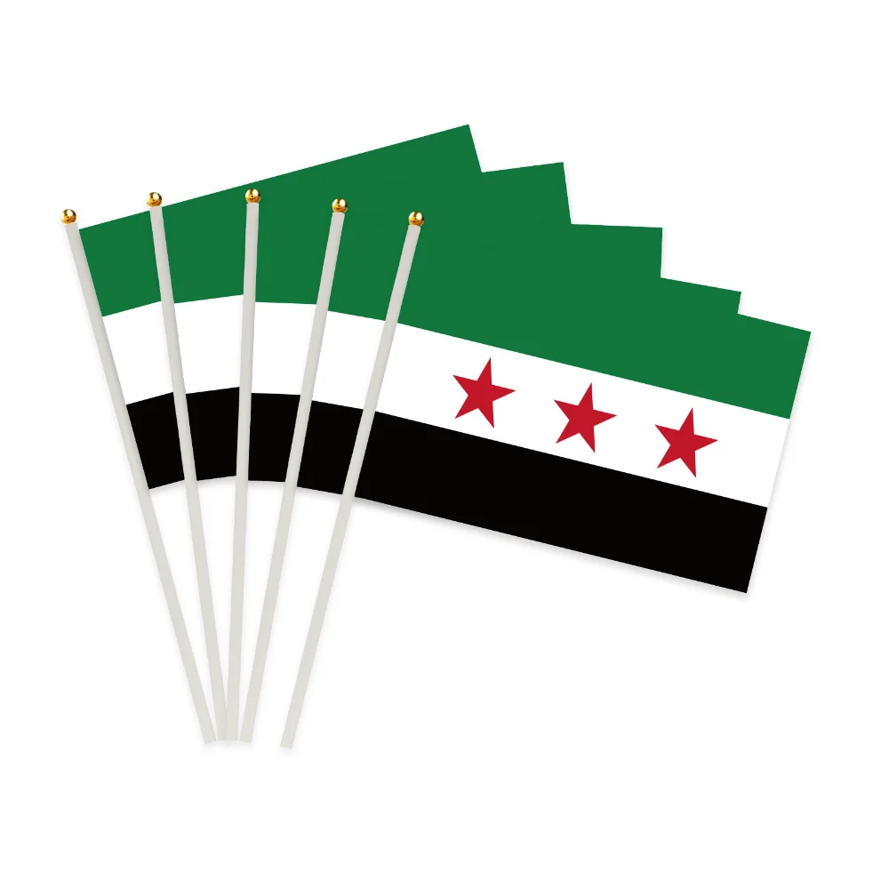 10/20PCS Syrian Flag 14*21cm Polyester Holding Banner The Syrian Arab Republic Syrian Three Star Flag For Car Home Decoration