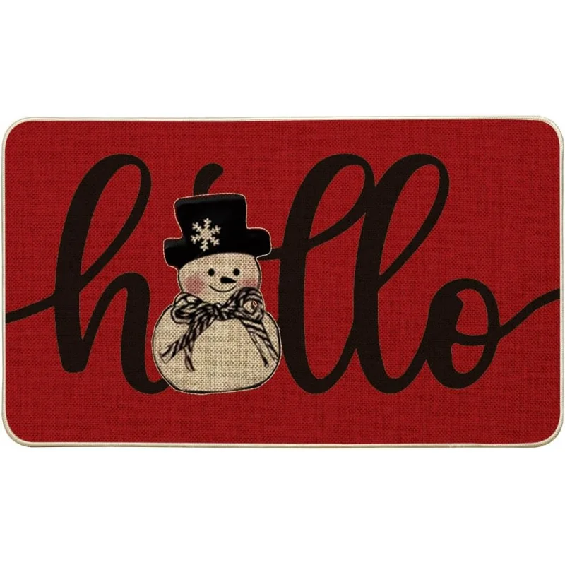 Hello Snowman Christmas Doormat, Winter Xmas Home Decor Low-Profile Switch Rug Door Mat Floor Mats for Indoor Outdoor