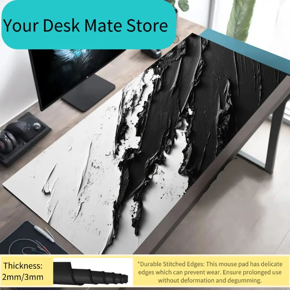 

Черно-белый 3D-коврик для стола с текстурой, абстрактный дизайн, нескользящая резиновая основа, моющаяся тканевая поверхность, большой коврик для мыши