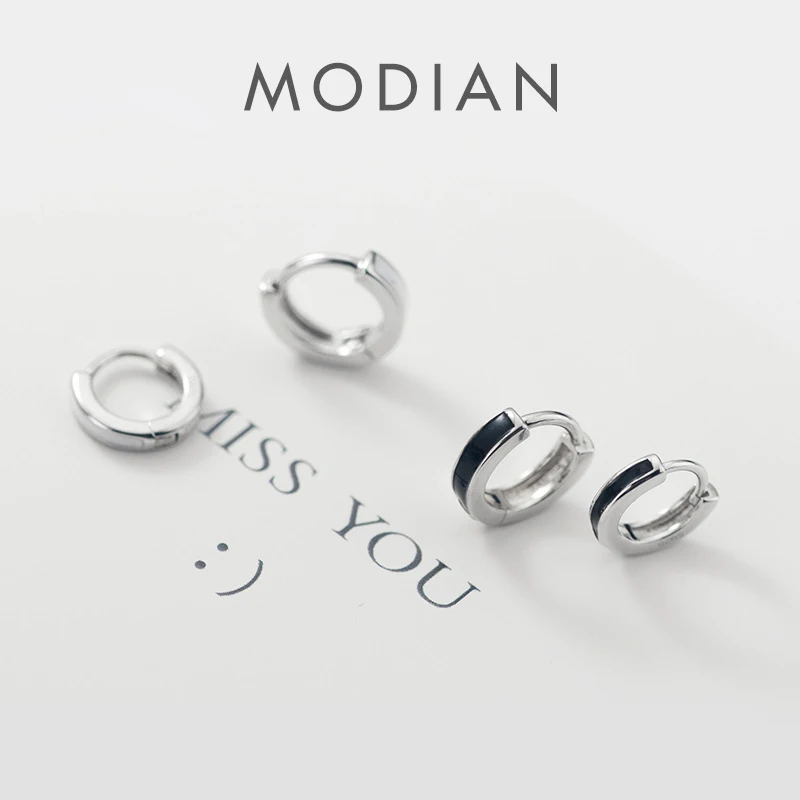 

Modian новые черные и белые эмалированные модные серьги обруча классические Очаровательные Элегантные ювелирные изделия из стерлингового серебра 925 пробы для женщин подарок для девочек