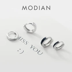 Modian New Black And White Enamel Fashion Hoop Earrings Classic Charm Elegant 925 Sterling Silver Jewelry For Women Girl Gift