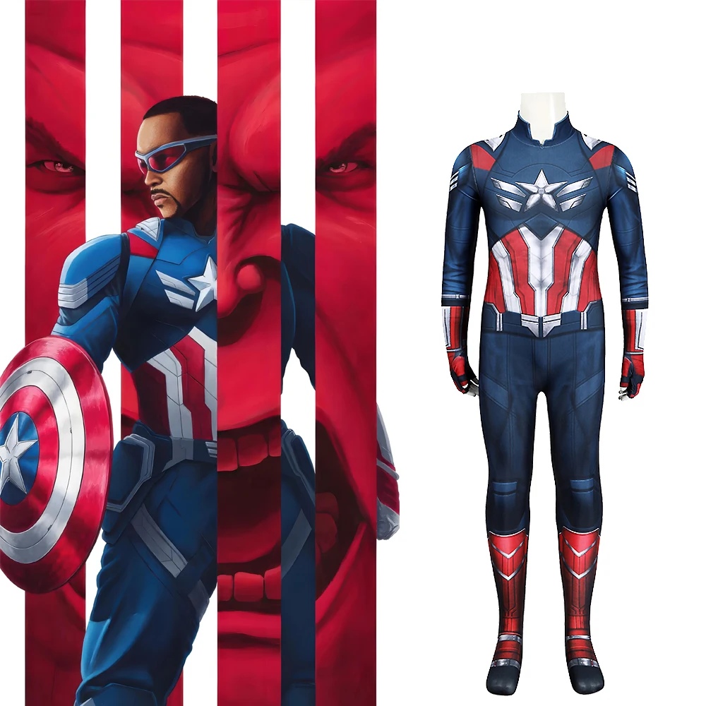 

Children Captain America 4 Cosplay Boys Sam Wilson Captain Costume 3D Printed Spandex Zentai Bodysuit Halloween Costume for Kids
