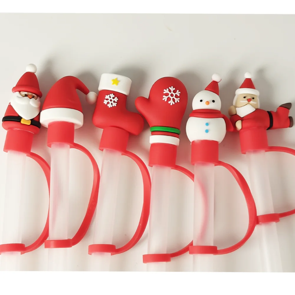 8mm Christmas Straw Cover Cap 1/6PCS 3D Accessories for Cups,Cute Snowman Straw Topper,Dustproof Straw Cap Christmas Gifts