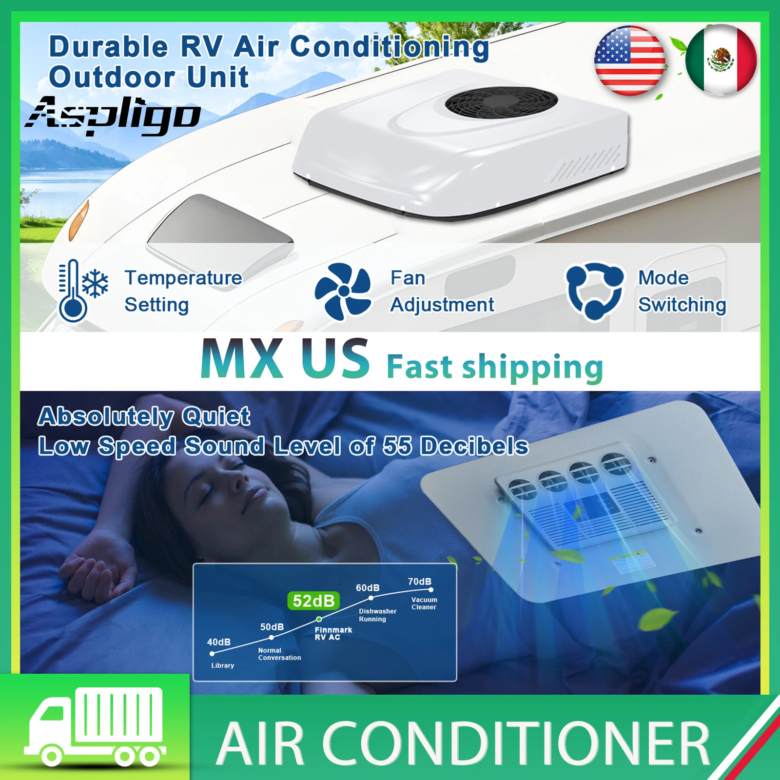 

13500BTU 12V Electric Car RV Rooftop Air conditioner Parking Air conditioning 24V For Automotive Camper Van Caravan Motorhome