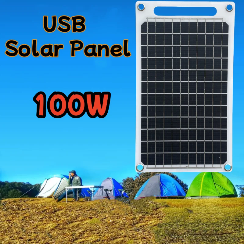 

100W Portable Solar Panel Lightweight Mini USB Solar Charger Outdoor Camping Power Supply for Home Mobile Phone Power Generator