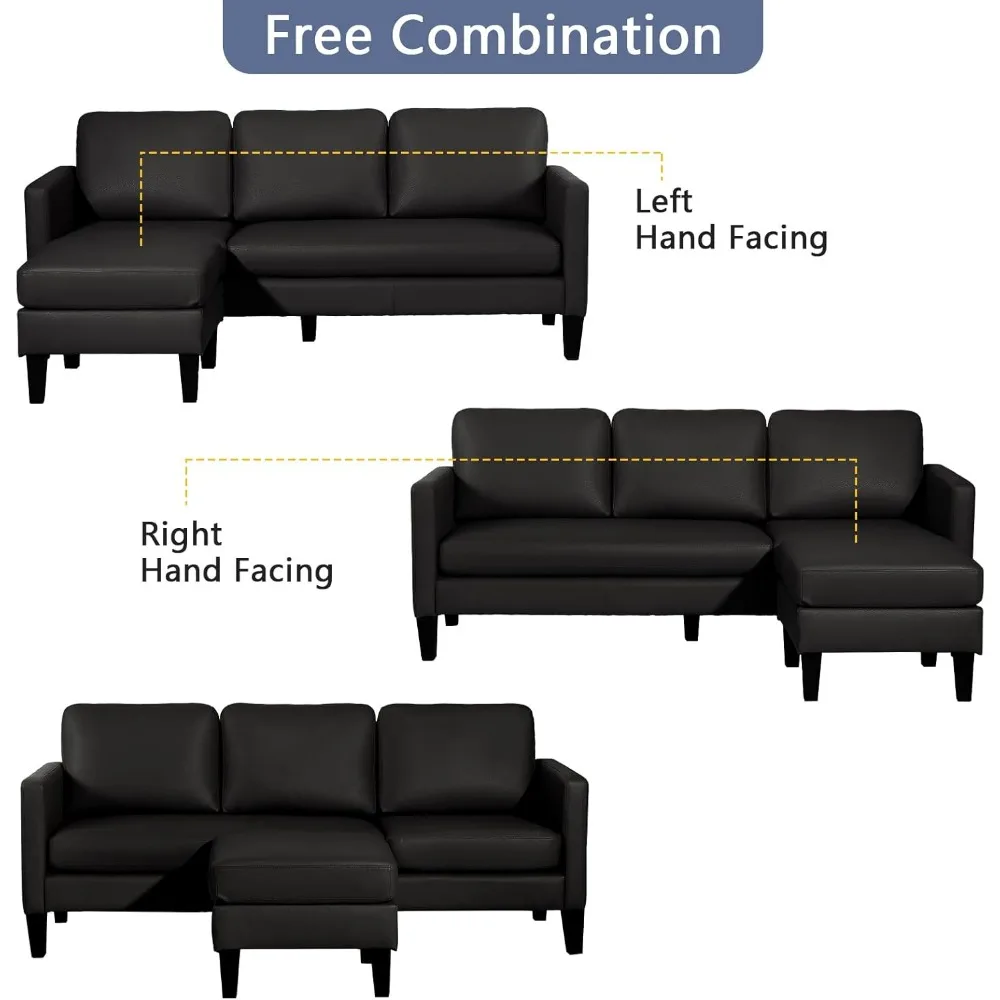 Faux Leather Sectional Sofa Couch with Reversible Chaise L Shaped Couch Sofa Set 3 Seater Convertible Couch, Living Room Sofas image 2
