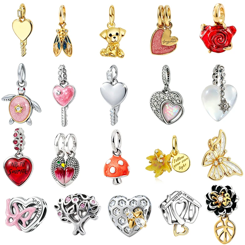Gold Pink Mother Gift Butterfly Dangle Charm Beads Fit 925 Bracelets Bag Keychain Charms Necklaces Womens DIY Jewelry Gift