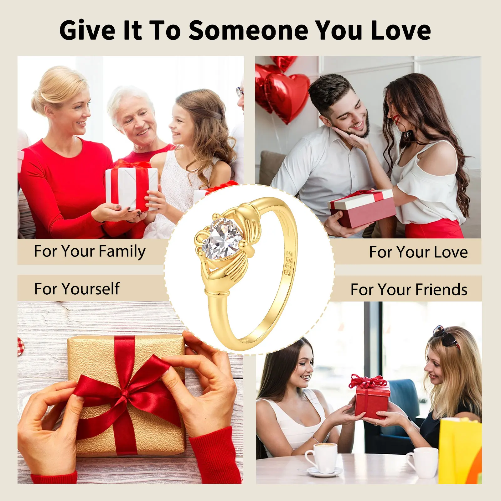 Women's 925 Sterling Silver Gold Love Claddagh Ring