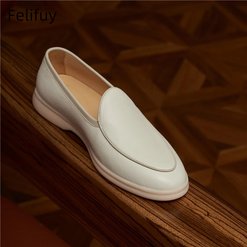 White Men's walking driving shoes spring autumn genuine leather slip on flat loafer Sheepskin suede Flat casual mens shoes