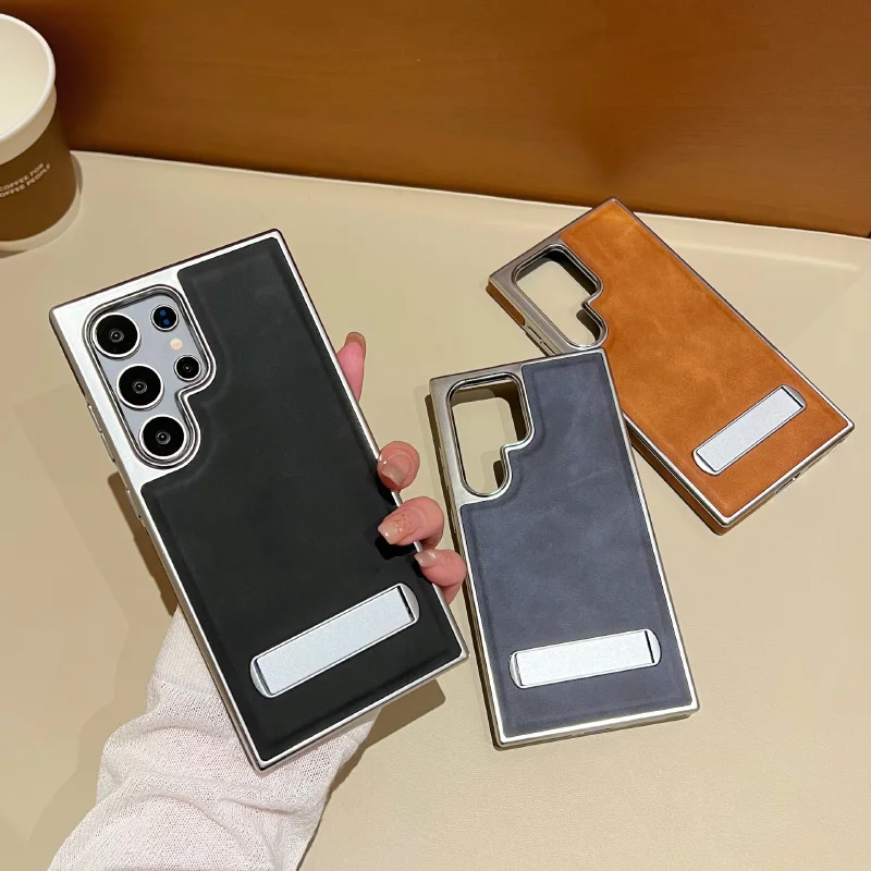 

Для Samsung S25 S24 S23 S22 Ультракожаный чехол для Galaxy S25 Plus S23 FE Покрытие Подставка Кронштейн Бизнес Мужчины Женщины Чехол