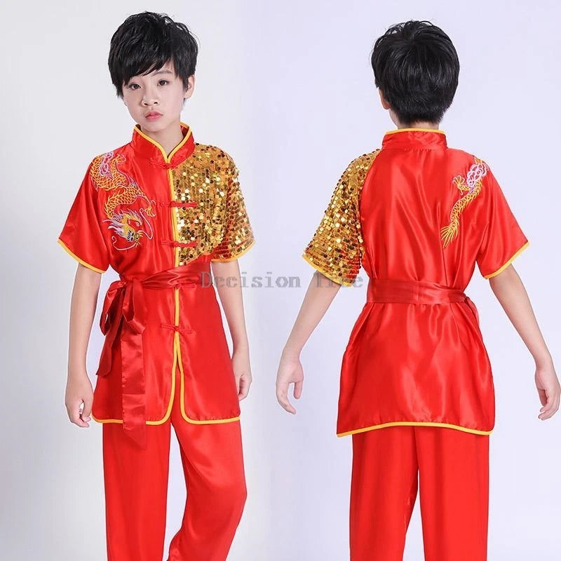 2026 chinese characteristic sequin design wushu set retro trendy dragon embroideried wushu set martial arts performance clothing