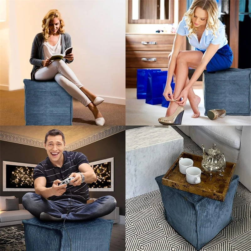 1 PCS Unstuffed Square Pouf Ottoman Storage Footrest Cover For Organizing Clothes Blankets Kids Toys Stylish Home Decor image 5