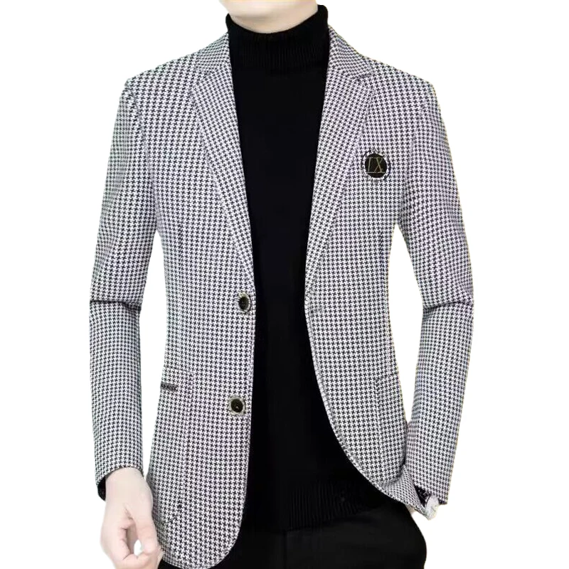 High Quality Business Casual Men\'s Suit Spring and Autumn New Plaid Small Suit Single West Coat Men\'s Youth Jacket Blazers