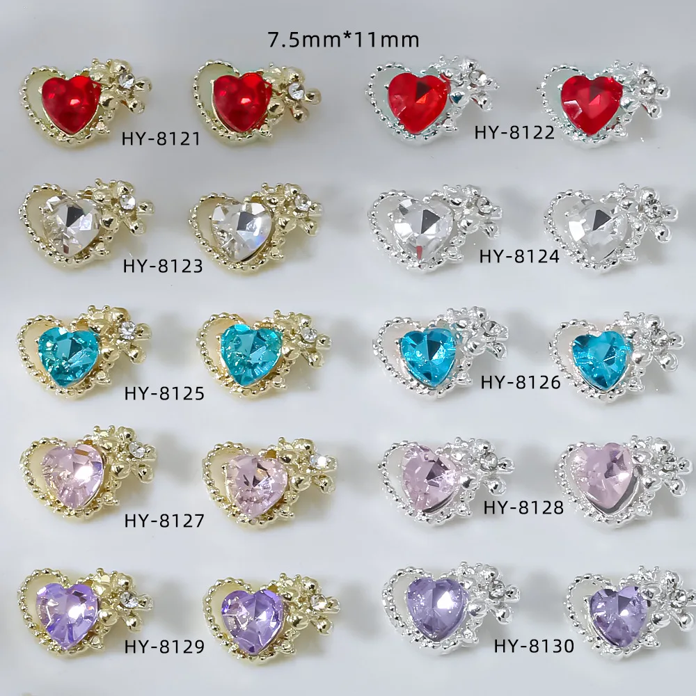 

10Pcs New Arrival 3D Hollow Heart Nail Charms Floral Alloy Nail Art Accessories Heart Rhinestones Perfect forNail Art Enthusiast
