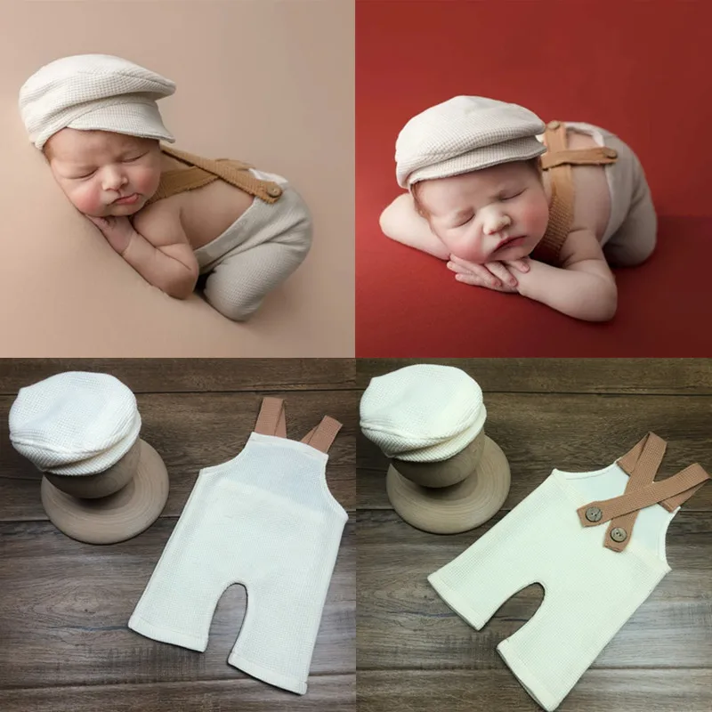 ❤️Newborn Photography Clothing Cap+Suspenders 2Pcs/set Studio Baby Photo Props Accessories Hat Overalls Outfits Fotografia