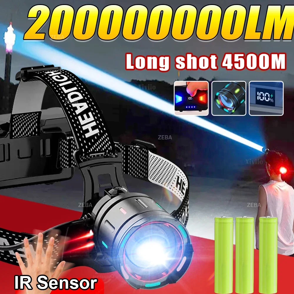 2026 Powerful LED Headlamp Super Bright Rechargeable Head Flashlight 3*18650 Zoomable Head Torch Fishing Hunting Headlight
