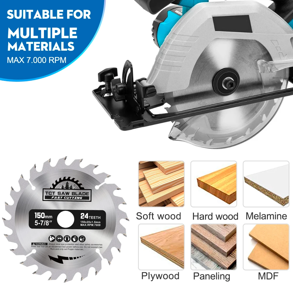 XCAN 1 Stück 150mm TCT Kreissägeblatt 16/24/30T Hartmetall-Sägeblatt Bohrung 20mm Holzbearbeitung Schneidscheibe Schneidwerkzeuge – Detail 8