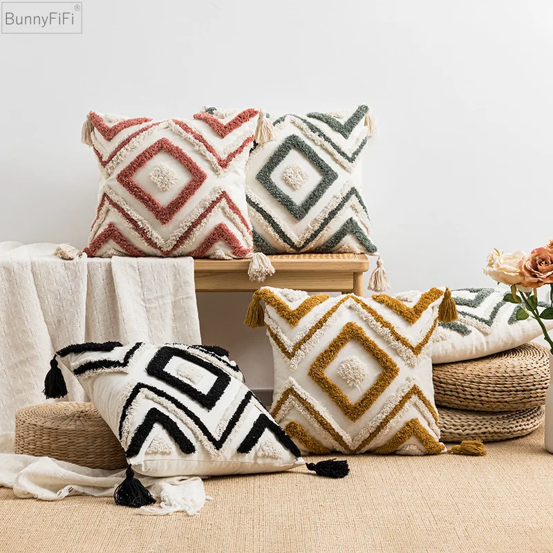 Zielona pikowana różowa poduszka diamentowa poszewka 45x45cm czarna 30x50cm pomarańczowa dekoracja Boho poszewka na poduszkę Sofa kanapa łóżko salon