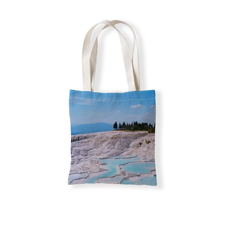 Creative Landscape double-sided printed shoulder shopping bag Reusable sundry bag Casual coin bag Artistic tote bag