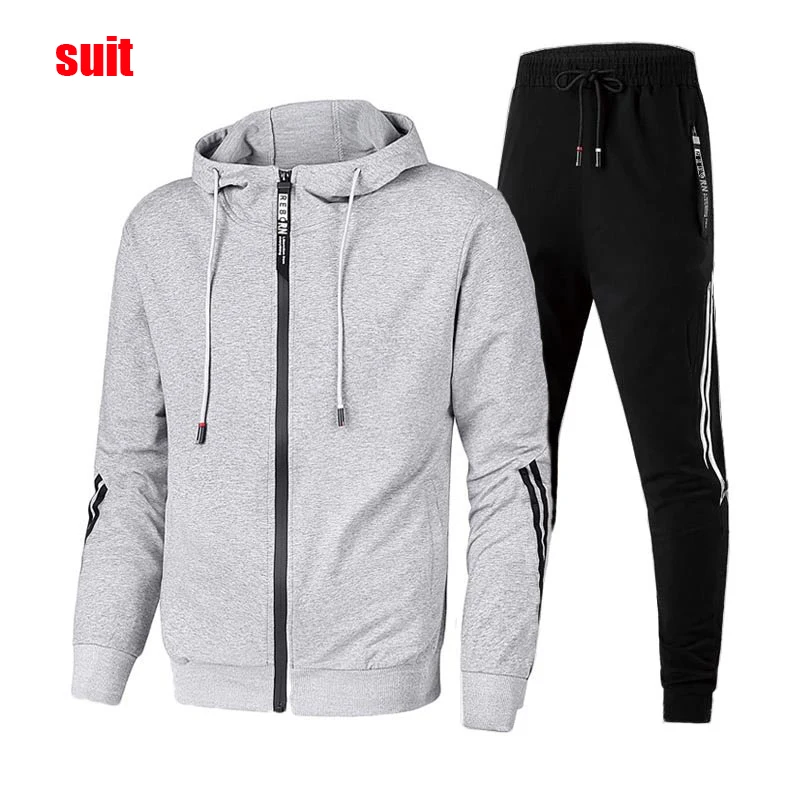 Autumn New in Mens Tracksuit Hooded Sweatshirts Slim Fit Sweatpants   Casual Jogging Zipper Jacket Coat HighQuality Gym Clothing