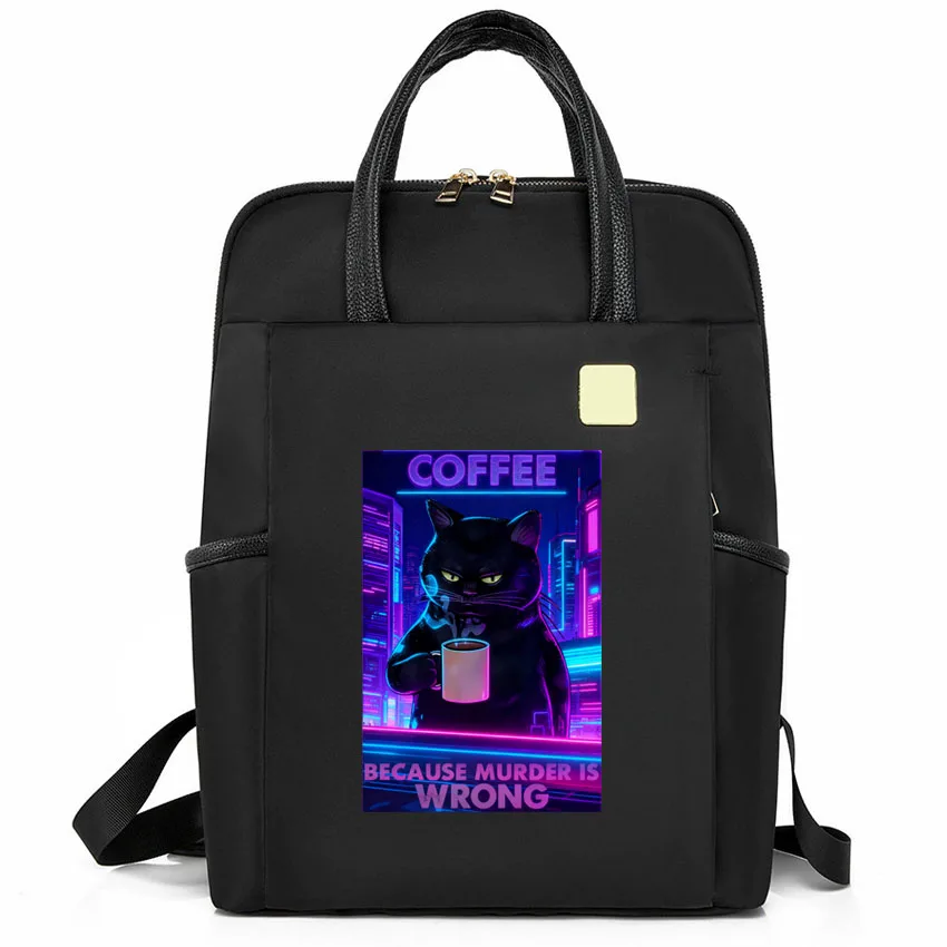 

Because Murder Is Wrong Black Cat Drink Coffee Printing Laptop backpack adjustable shoulder straps multi-purpose school backpack